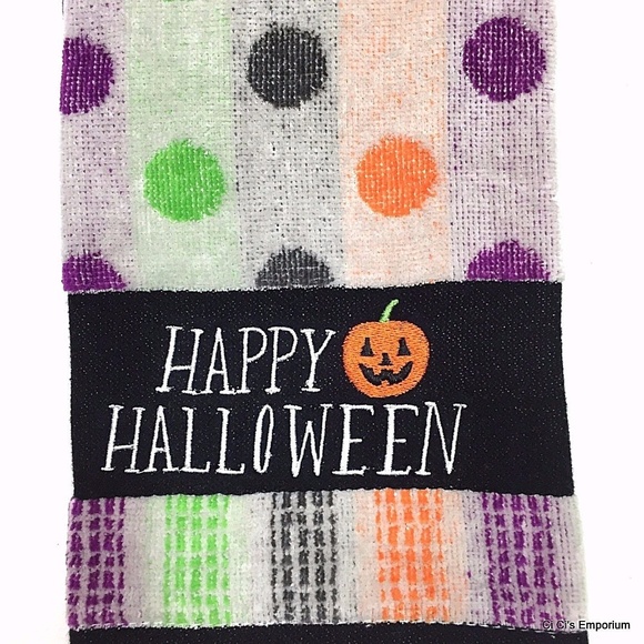 Happy Halloween Hand Towel Gray with Polka Dots 16 in x 25 in - Picture 2 of 4